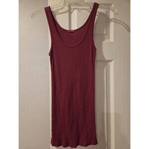 made Burgundy Ribbed Knit Cotton Tank Top Scoop Neck Wide Strap Size L